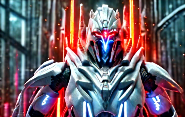 The robot uses laser fire at the viewer, A robot has the palm of its hand showing the viewer, setting frozen planet blizzard,