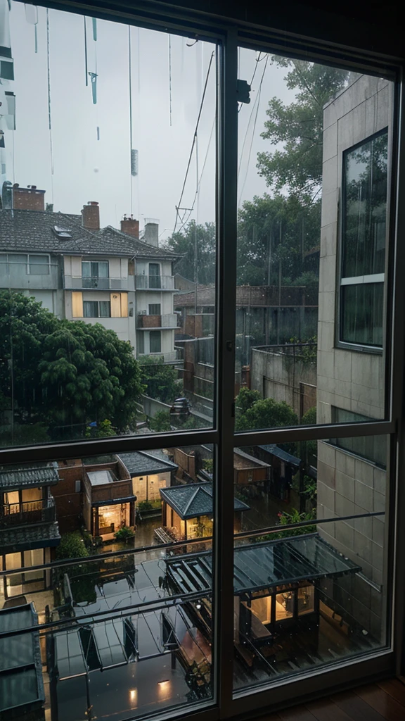 Rainy scenery seen from the window Night view
