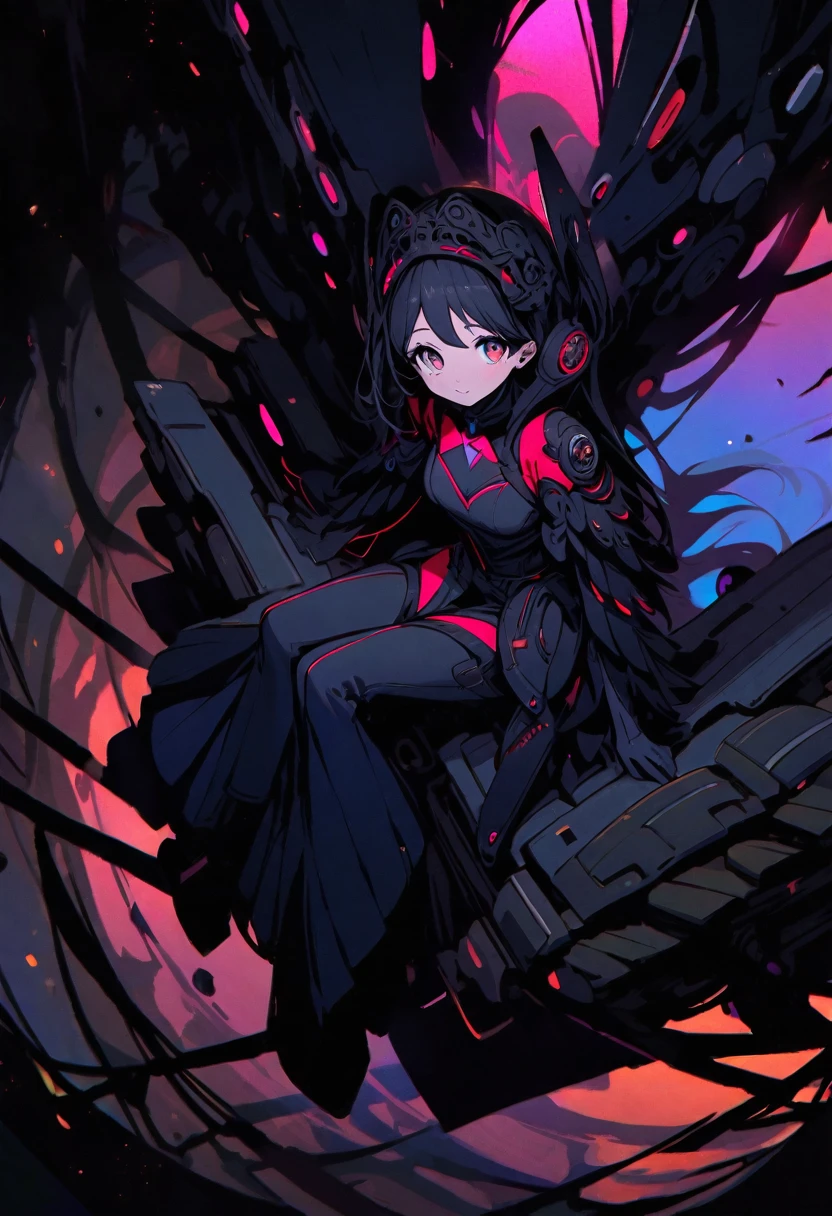 (well done:1) spectrum made completely of shadows in a feminine shape, bright gray eyes. sitting on a space base