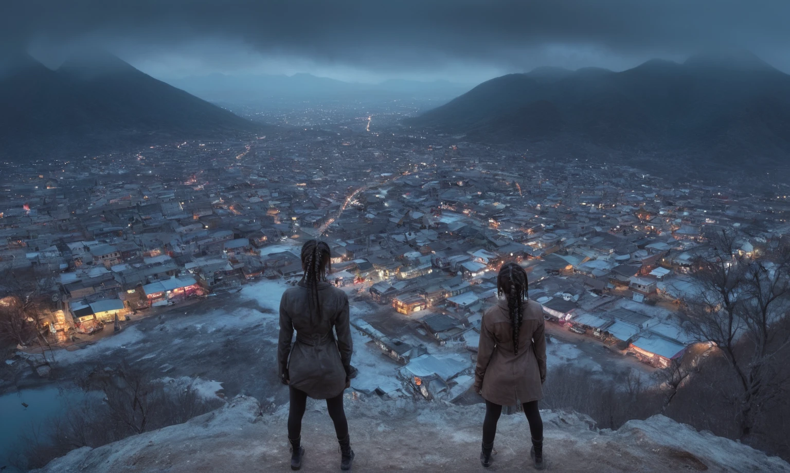 full-body-shot,Vview from height,full body length shot,vampire,babygirl,native african,lovely face,jealous,another world,ring of truth,French Braid with a Twist,4k resolution,RAW, Nikon Z9,by jimmy chin,view from height,lesbians,pretty face,eyebrow up,full body shot,ominous landscape,glate gray atmosphere,by art Simon Stalenhag,Nicola Samori,(((Wangechi Mutu))),prime colors,Lisa Frank,urban,extremely detailed, [night],masterpiece,intricate details,fade,chinesse carnival