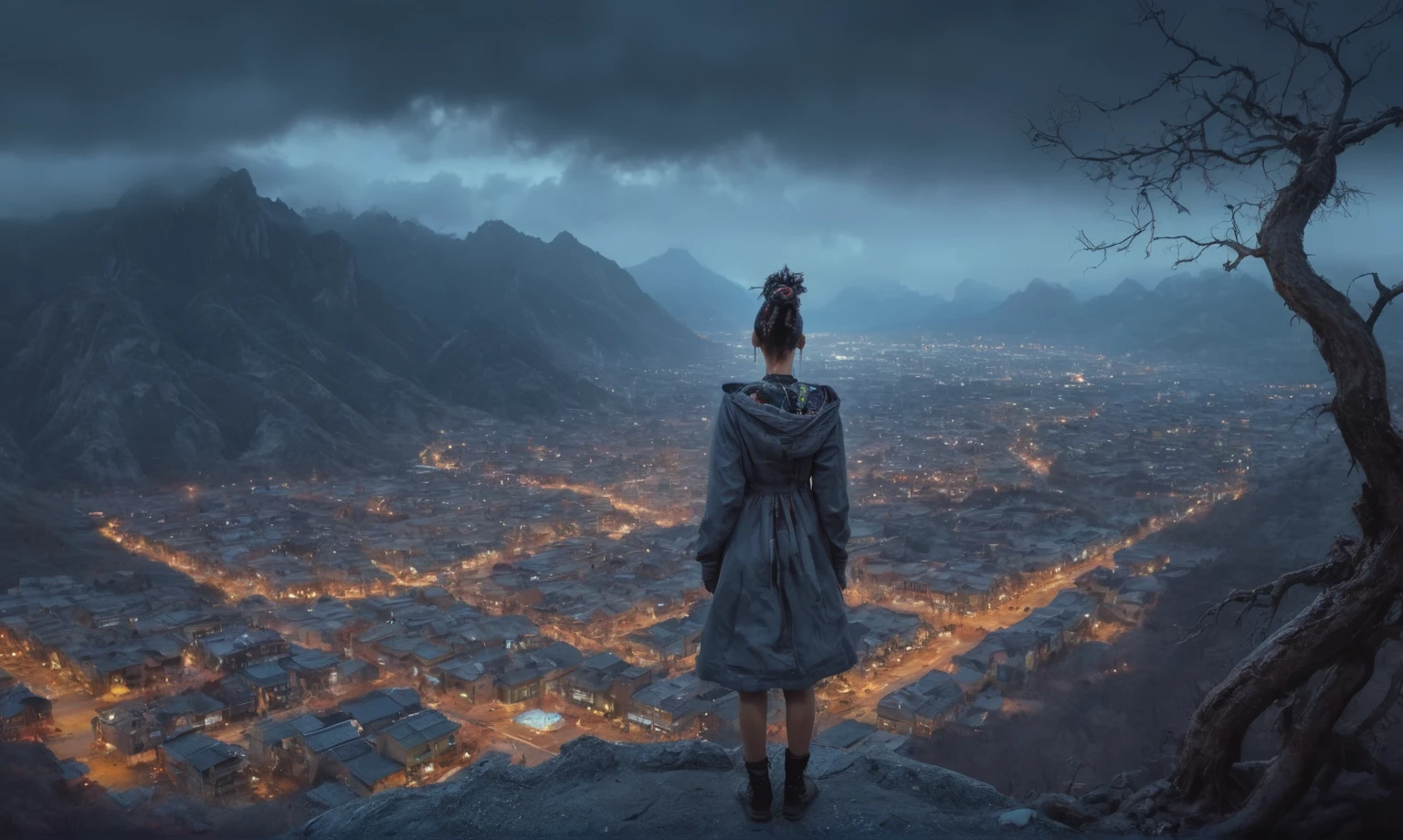 full-body-shot,Vview from height,full body length shot,vampire,babygirl,native african,lovely face,jealous,another world,ring of truth,French Braid with a Twist,4k resolution,RAW, Nikon Z9,by jimmy chin,view from height,lesbians,pretty face,eyebrow up,full body shot,ominous landscape,glate gray atmosphere,by art Simon Stalenhag,Nicola Samori,(((Wangechi Mutu))),prime colors,Lisa Frank,urban,extremely detailed, [night],masterpiece,intricate details,fade,chinesse carnival