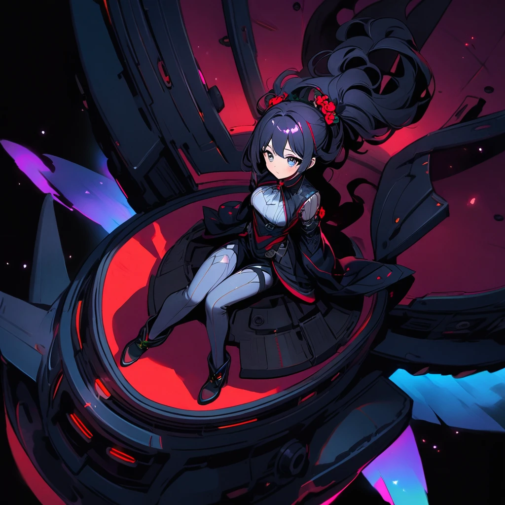 (well done:1) spectrum made completely of shadows in a feminine shape, bright gray eyes. sitting on a space base
