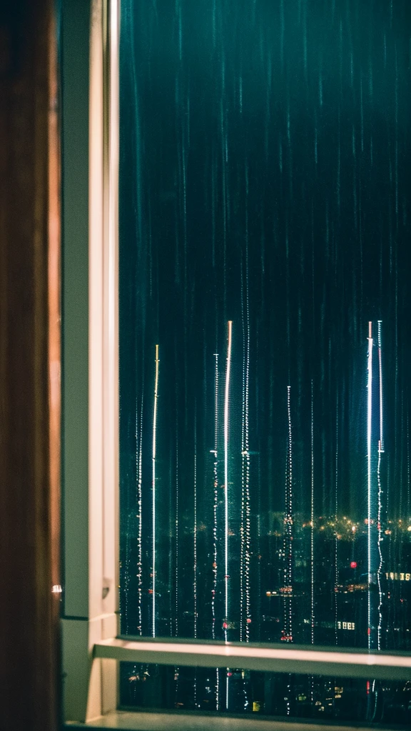 Rainy scenery seen from the window Night view