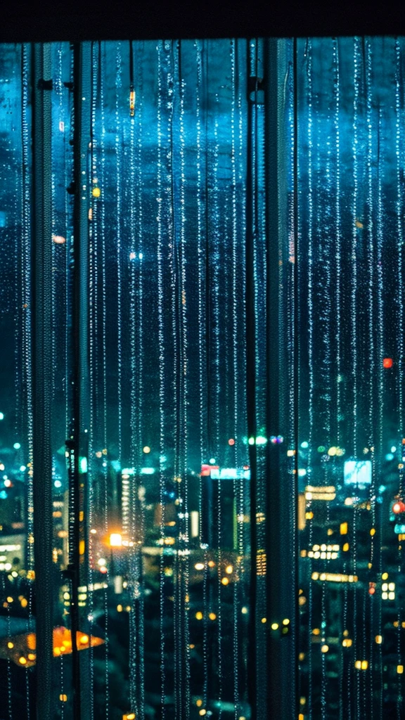 Rainy scenery seen from the window Night view