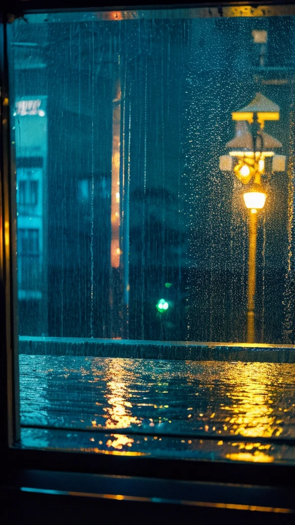 Rainy scenery seen from the window Night view