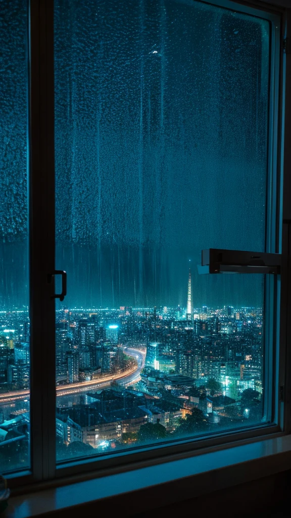Rainy scenery seen from the window Night view