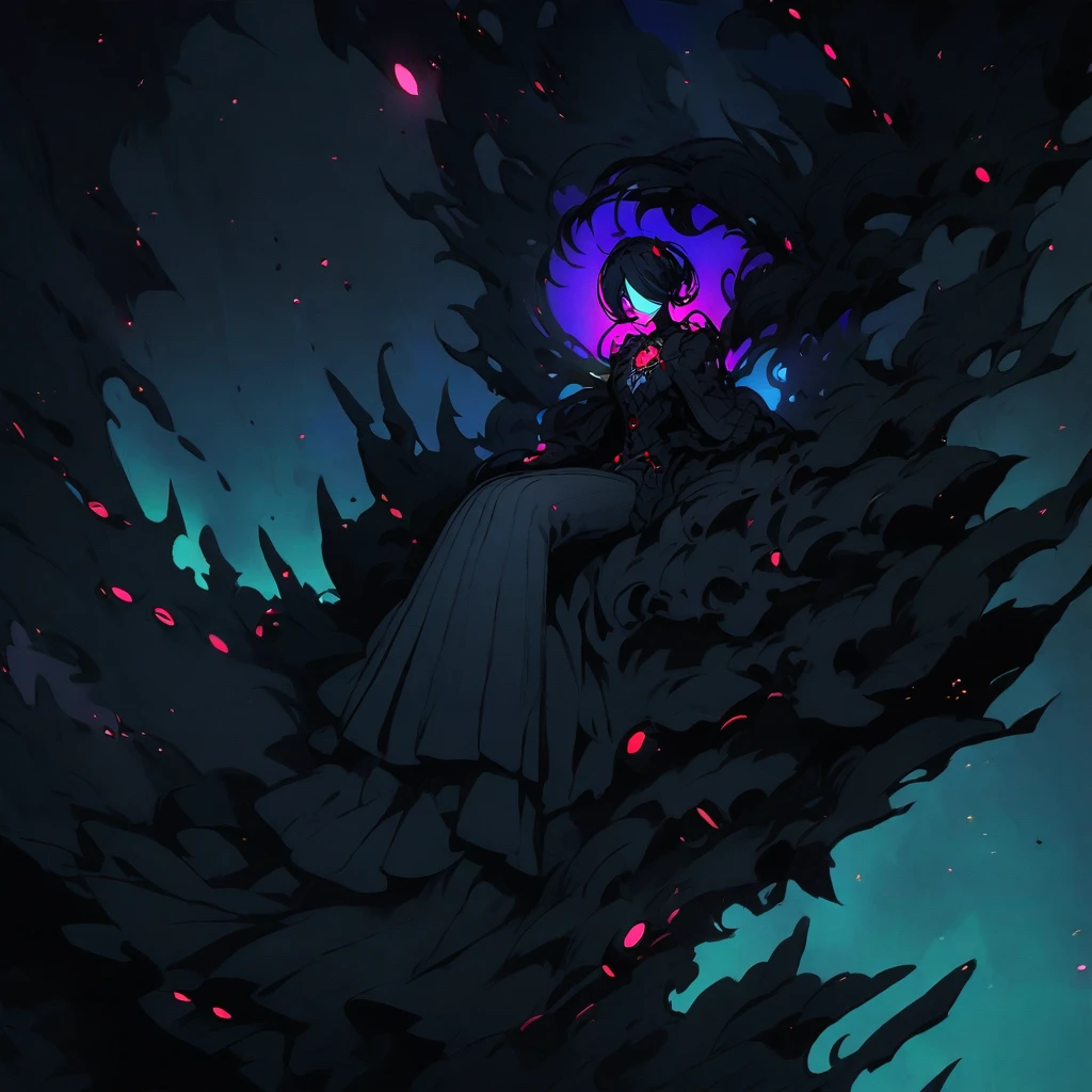 (well done:1) spectrum made completely of shadows in a feminine shape, bright gray eyes.  sitting on a space base