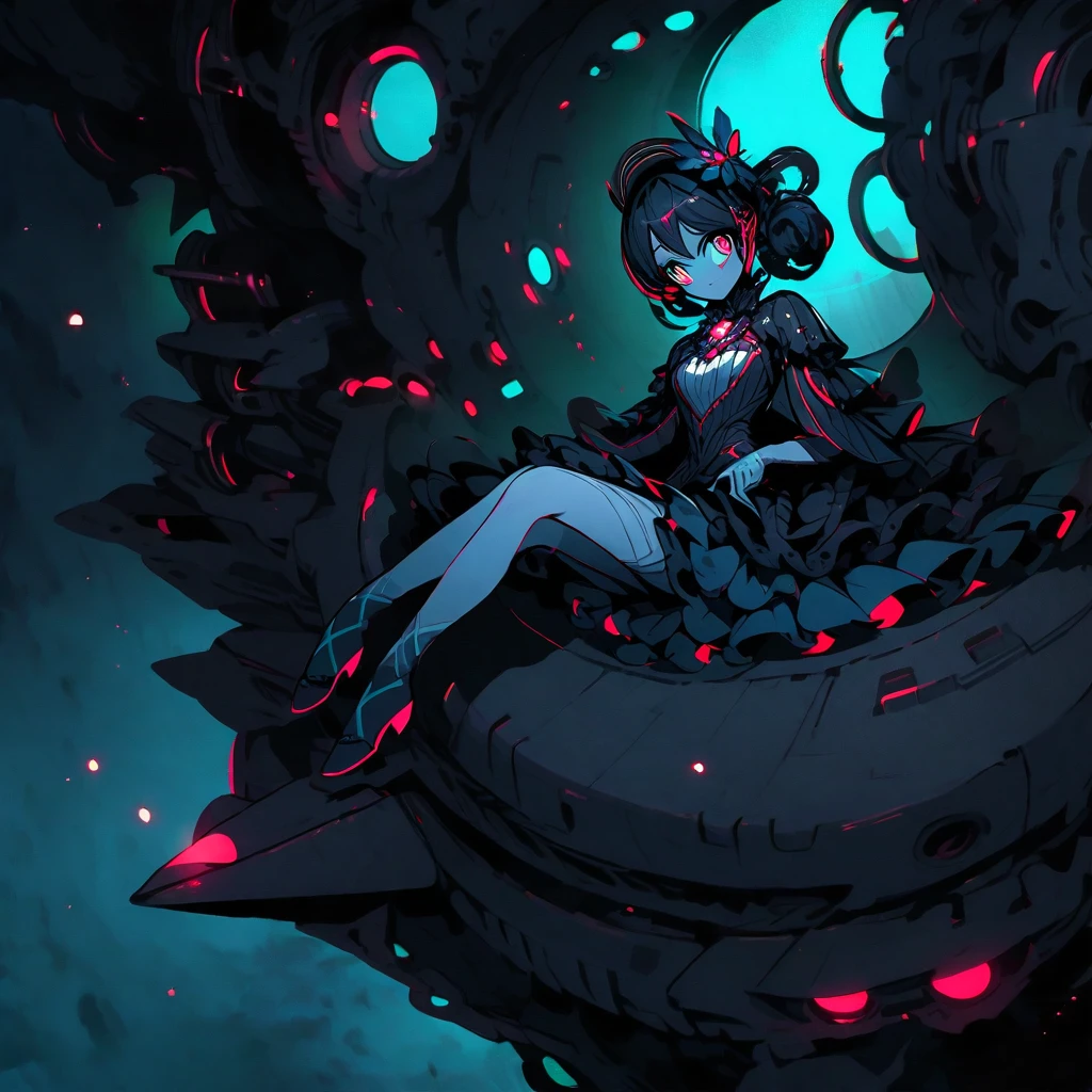 (well done:1) spectrum made completely of shadows in a feminine shape, bright gray eyes.  sitting on a space base