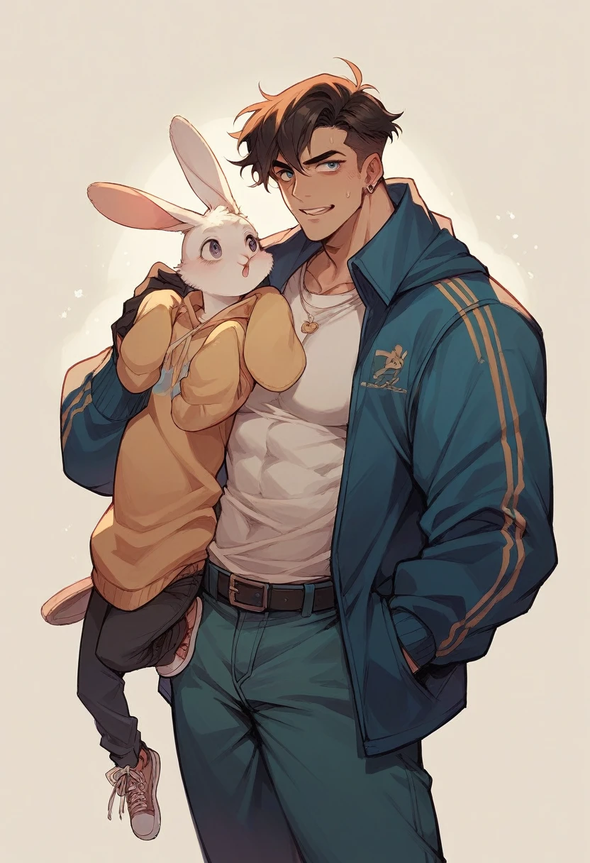 Jungkook and a son dressed as a rabbit