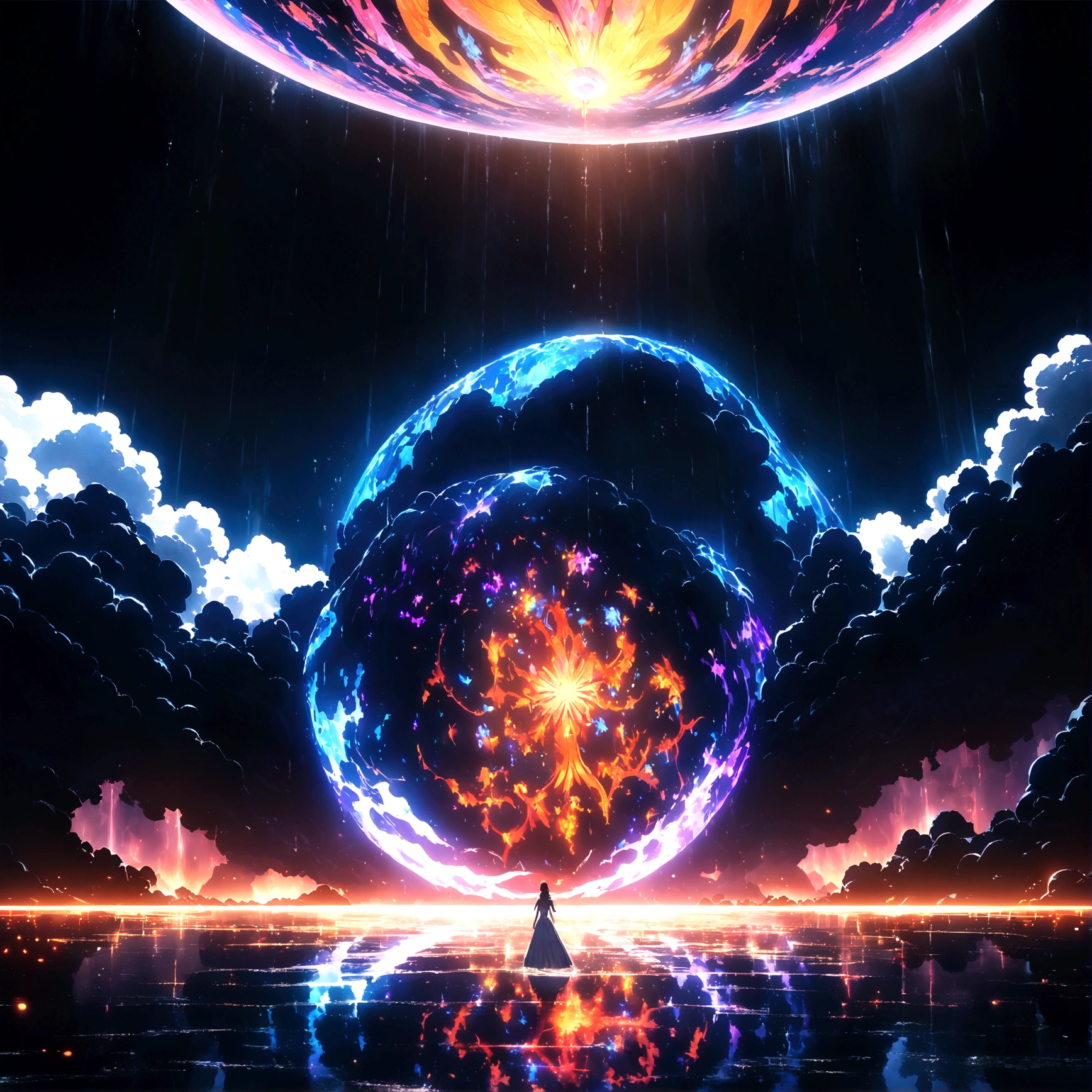 Pair of blue circular shaped earrings, black background, "One Piece-inspired anime features, drenched in dramatic and stunning lighting, dramatic lighting, infused with creative details, ultra-fine 2D design, scenery bathed in creativity, bathed in creativity, boasting HD anime resolution clarity, HD anime graphics, high-octane rendering"