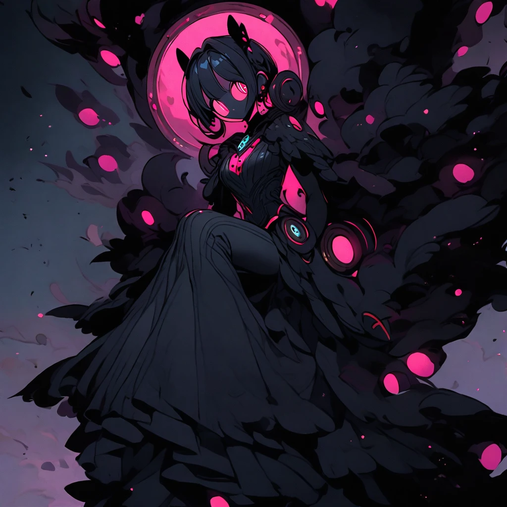 (well done:1) ghost made completely of shadows in a feminine shape, bright gray eyes.  sitting on a space base