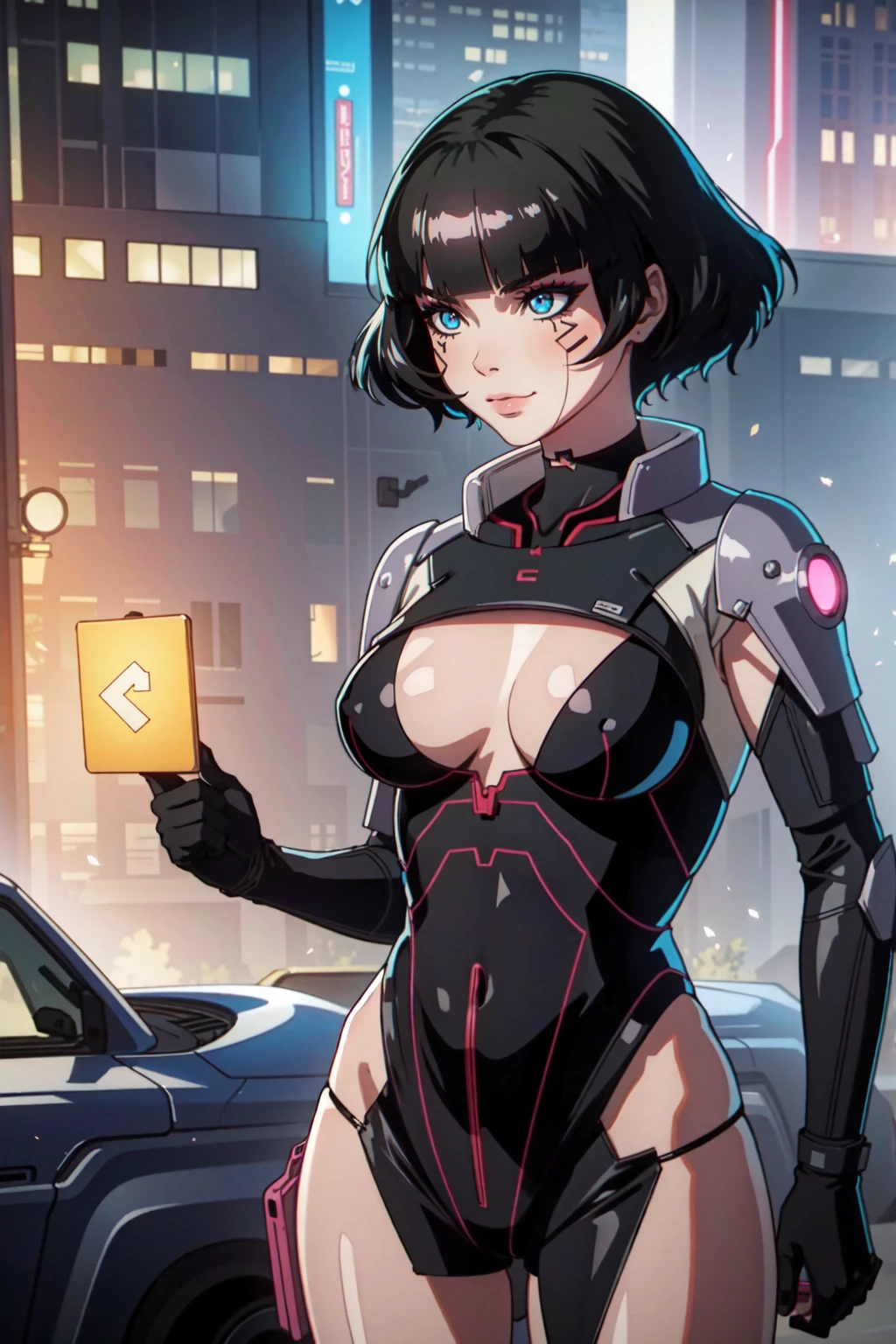 ((masterpiece, best quality))
EdgerunnersSasha, 1girl, black hair, short hair, blue eyes, cyberpunk, smile, fantasy, intricate, elegant, highly detailed, digital painting, artstation, concept art, smooth, 8k, sharp focus, illustration, art by artgerm and greg rutkowski and alphonse mucha, dinamic poses, upper body
