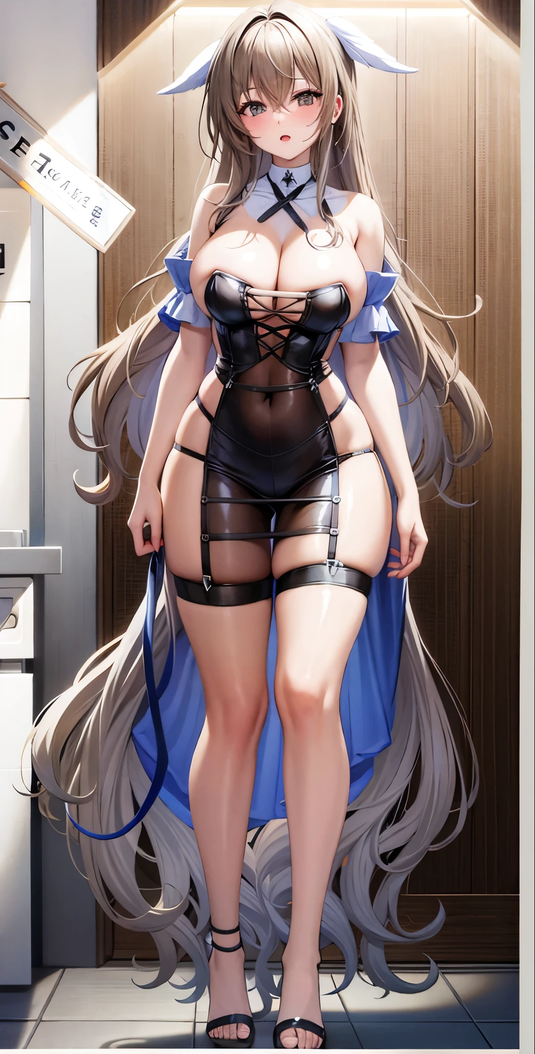 girl,Large Breasts,long hair,Topless,Bow,