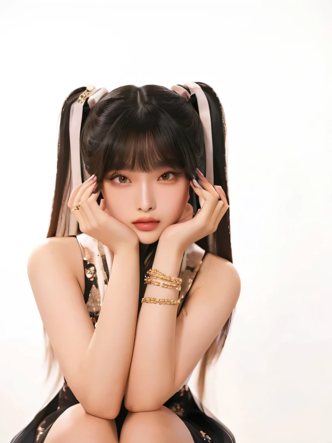 araffe asian woman in a black dress posing for a picture, sui ishida with black hair, with full bangs, blackpink jennie, with bangs, lalisa manoban of blackpink, she has black hair with bangs, lalisa manobal, the hime cut, jossi of blackpink, long hair with full bangs, long black hair with bangs