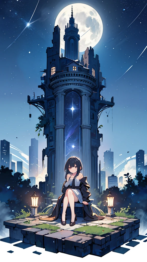 Night Sky、ruins、Sitting、Larger background、