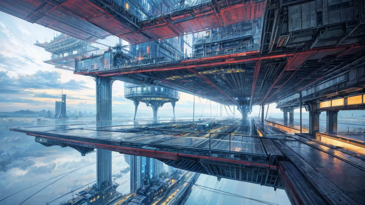 (Best quality,4K,8K,A high resolution,Masterpiece:1.2),Ultra-detailed,(Realistic,Photorealistic,photo-realistic:1.37),Futuristic floating city,Futuristic technology,Huge urban high-tech tablet platform,Airship,Floating in the sky,Futuristic city,Small airships around,High-tech hemispherical platform,Colorful lights,Advanced architecture,modernn architecture,skyscrapper,Access the cloud,Scenic beauty,view over city,Impressive design,Blend seamlessly with nature,energetic and vibrant atmosphere,Futuristic transportation system,Parking is suspended,Transparent path,Lush greenery,Sky gardens,cascading waterfalls,Magnificent skyline,reflections on the water,Sparkling river,Architectural innovation,futuristic skyscrapers,Transparent dome,The shape of the building is unusual,Elevated walkway,Impressive skyline,Glowing lights,Futuristic technology,Minimalist design,Scenic spots,Panoramic view,Cloud Piercing Tower,Vibrant colors,epic sunrise,epic sunset,Dazzling light display,magical ambiance,The future city,Urban Utopia,LuxuryLifestyle,Innovative energy,sustainable development,Smart city technology,Advanced infrastructure,Tranquil atmosphere,Nature and technology live in harmony,Awesome cityscape,Unprecedented urban planning,Architecture connects seamlessly with nature,High-tech metropolis,A cutting-edge engineering marvel,The future of urban living,Visionary architectural concept,Energy-efficient buildings,Harmony with the environment,A city floating above the clouds,Utopian dreams become reality,The possibilities are endless,State-of-the-art transportation network,Green energy integration,Innovative materials,Impressive holographic display,Advanced communication system,Breathtaking aerial view,Quiet and peaceful environment,Modernist aesthetics,Ethereal beauty