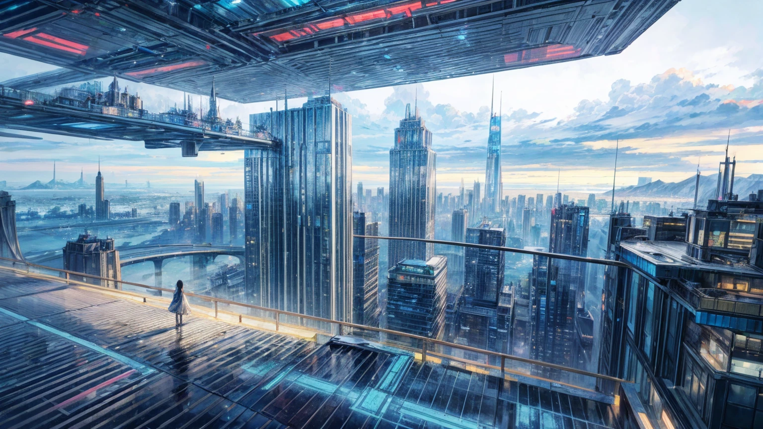 (Best quality,4K,8K,A high resolution,Masterpiece:1.2),Ultra-detailed,(Realistic,Photorealistic,photo-realistic:1.37),Futuristic floating city,Futuristic technology,Huge urban high-tech tablet platform,Airship,Floating in the sky,Futuristic city,Small airships around,High-tech hemispherical platform,Colorful lights,Advanced architecture,modernn architecture,skyscrapper,Access the cloud,Scenic beauty,view over city,Impressive design,Blend seamlessly with nature,energetic and vibrant atmosphere,Futuristic transportation system,Parking is suspended,Transparent path,Lush greenery,Sky gardens,cascading waterfalls,Magnificent skyline,reflections on the water,Sparkling river,Architectural innovation,futuristic skyscrapers,Transparent dome,The shape of the building is unusual,Elevated walkway,Impressive skyline,Glowing lights,Futuristic technology,Minimalist design,Scenic spots,Panoramic view,Cloud Piercing Tower,Vibrant colors,epic sunrise,epic sunset,Dazzling light display,magical ambiance,The future city,Urban Utopia,LuxuryLifestyle,Innovative energy,sustainable development,Smart city technology,Advanced infrastructure,Tranquil atmosphere,Nature and technology live in harmony,Awesome cityscape,Unprecedented urban planning,Architecture connects seamlessly with nature,High-tech metropolis,A cutting-edge engineering marvel,The future of urban living,Visionary architectural concept,Energy-efficient buildings,Harmony with the environment,A city floating above the clouds,Utopian dreams become reality,The possibilities are endless,State-of-the-art transportation network,Green energy integration,Innovative materials,Impressive holographic display,Advanced communication system,Breathtaking aerial view,Quiet and peaceful environment,Modernist aesthetics,Ethereal beauty