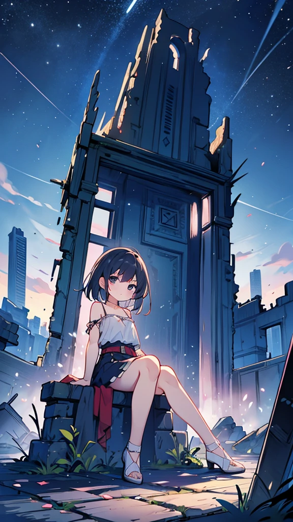Night Sky、ruins、Sitting、Larger background、