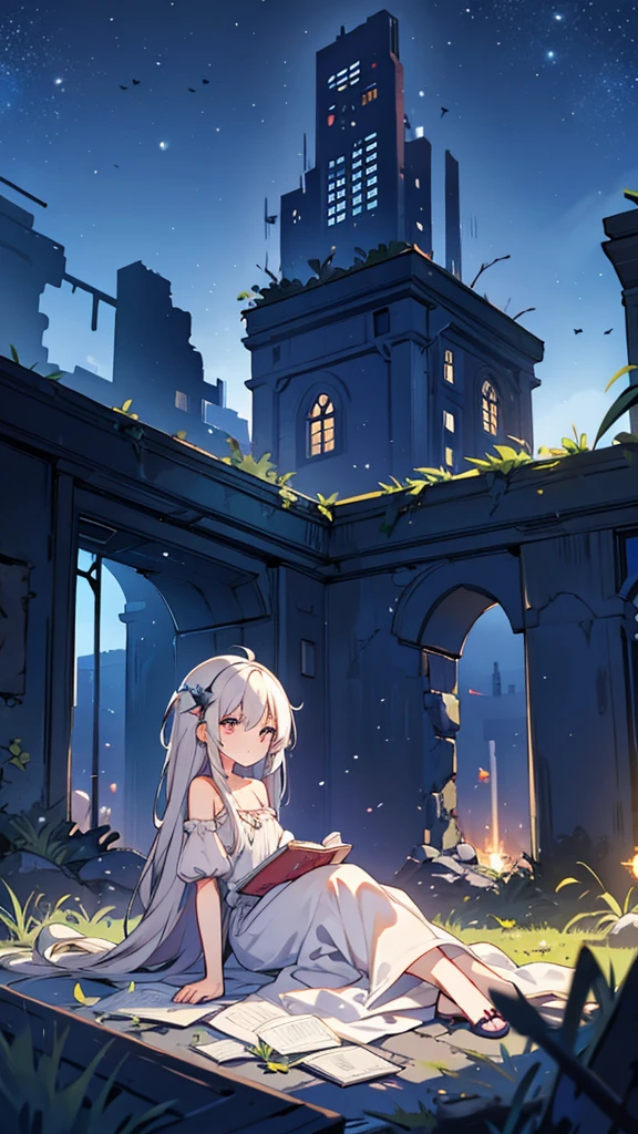 Night Sky、ruins、Sitting、Larger background、