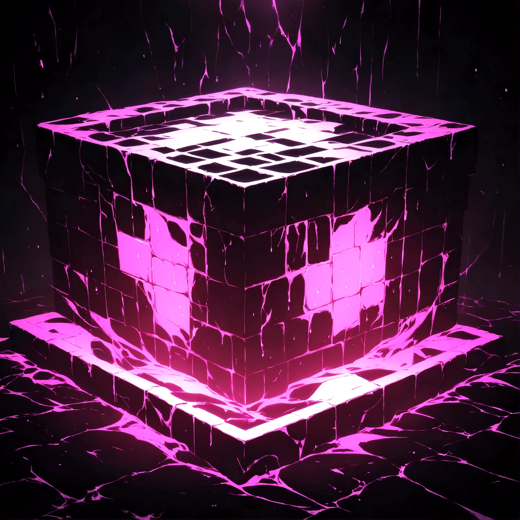 Black magic cube, divided into squares, black background,"Anime features inspired by One Piece, drenched in dramatic and incredible lighting, dramatic lighting, infused with creative details, ultra-fine 2D design, scenery bathed in creativity, bathed in creativity, boasting HD anime resolution clarity, HD anime graphics, high-octane rendering"