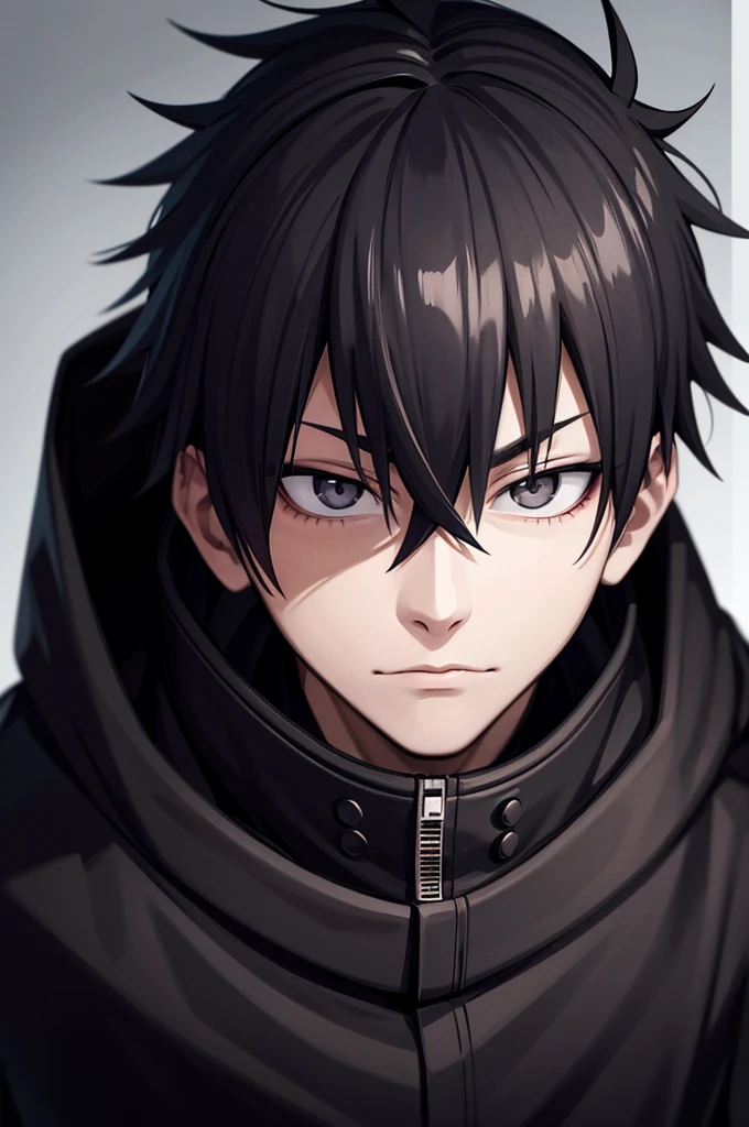 one japanese guy, black parka, blonde with black streak hair, high res, ultrasharp, jujutsu kaisen style, jujutsu kaisen background, chimera aspects, masterpiece, grey eyes