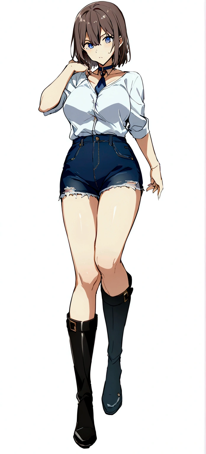 penis,Slender and sexy woman,ponytail,Cum in mouth,deep throat ,Black knee-high boots,Jeans Shorts