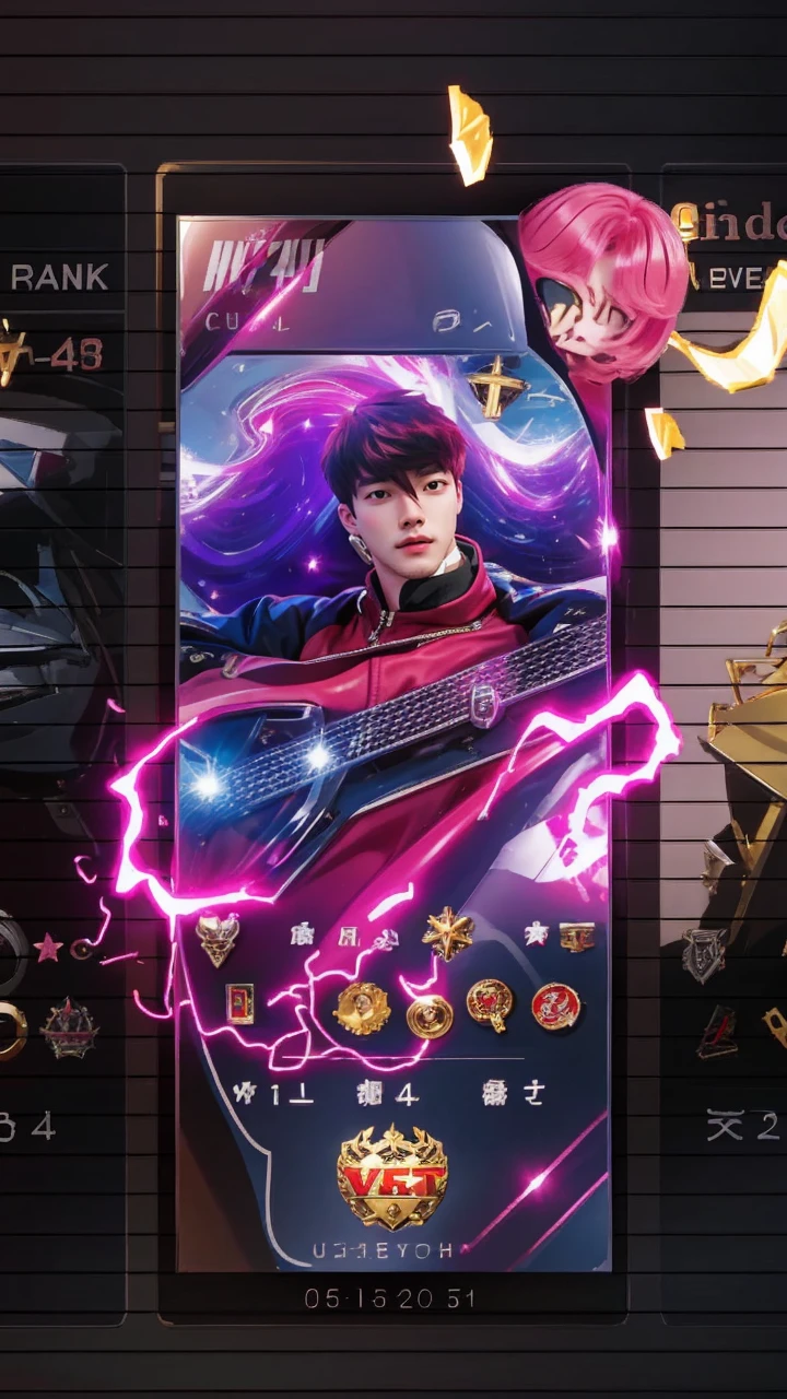 best quality, 1boy, solo, cartoon portrait , background, short hair, pink lips, red hair, wearing red varsity jacket
