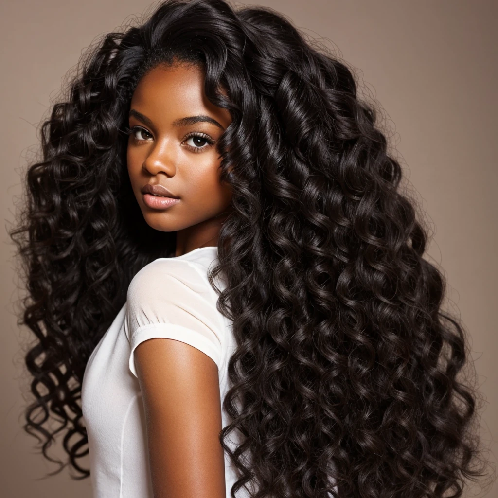 Black girl with hair the looks like ringlet-shaped, voluminous, springy curls