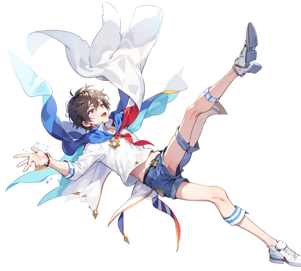 1 boy, 24 years old, cape, bermuda shorts,