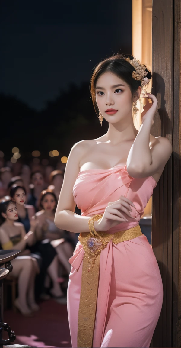 Group of 5 princesses,(5 young women,many young women), (in the bedroom), Various hair styles, harem, Wear a strapless Thai dress....,(very good,no panties) at night, detailed face,Complete breasts,fully, ((big breasts,Breast curtain,Partially naked)) short skirt, mule, Sleeveless , Show your armpits, at night, starry at night,(large areolae:1.4,pink,The nipples are clearly visible......),((Various positions),(look at the audience.:1.5),milf, Highest quality、Highest picture quality、Masterpiece
