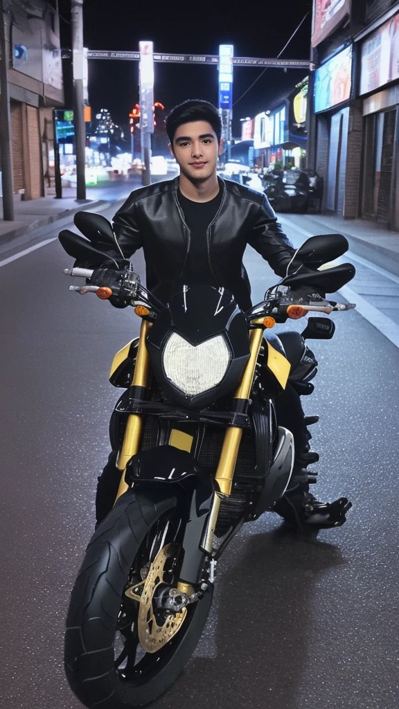 young man on mt 03 motorcycles 8K,best quality, ultra high resolution, insta story, shot by iphone camera, black hair, night, best quality, street background, real photo