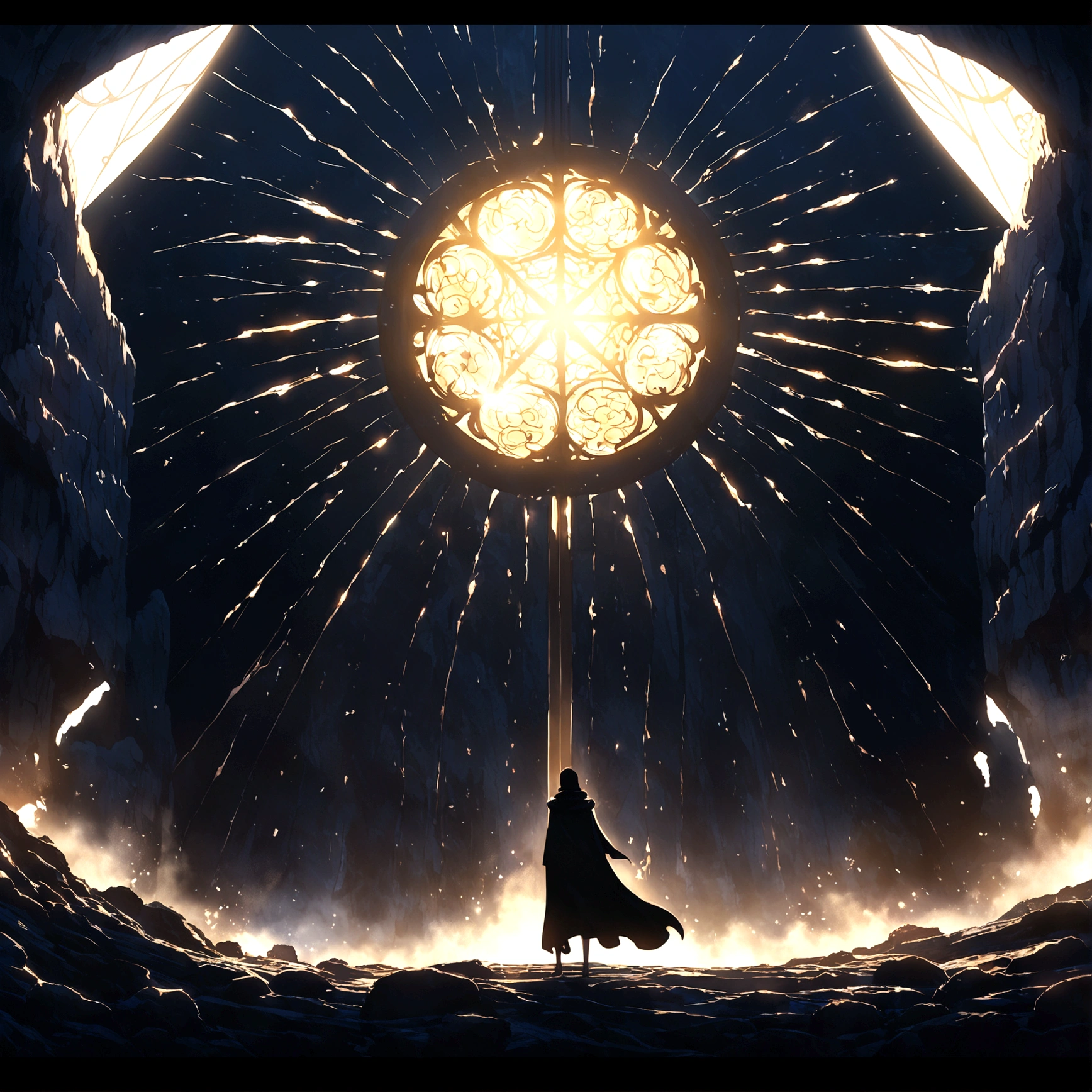 Black hooded cape, black background, "One Piece-inspired anime features, drenched in dramatic and stunning lighting, dramatic lighting, infused with creative details, ultra-fine 2D design, scenery bathed in creativity, bathed in creativity, boasting HD anime resolution clarity, HD anime graphics, high-octane rendering"