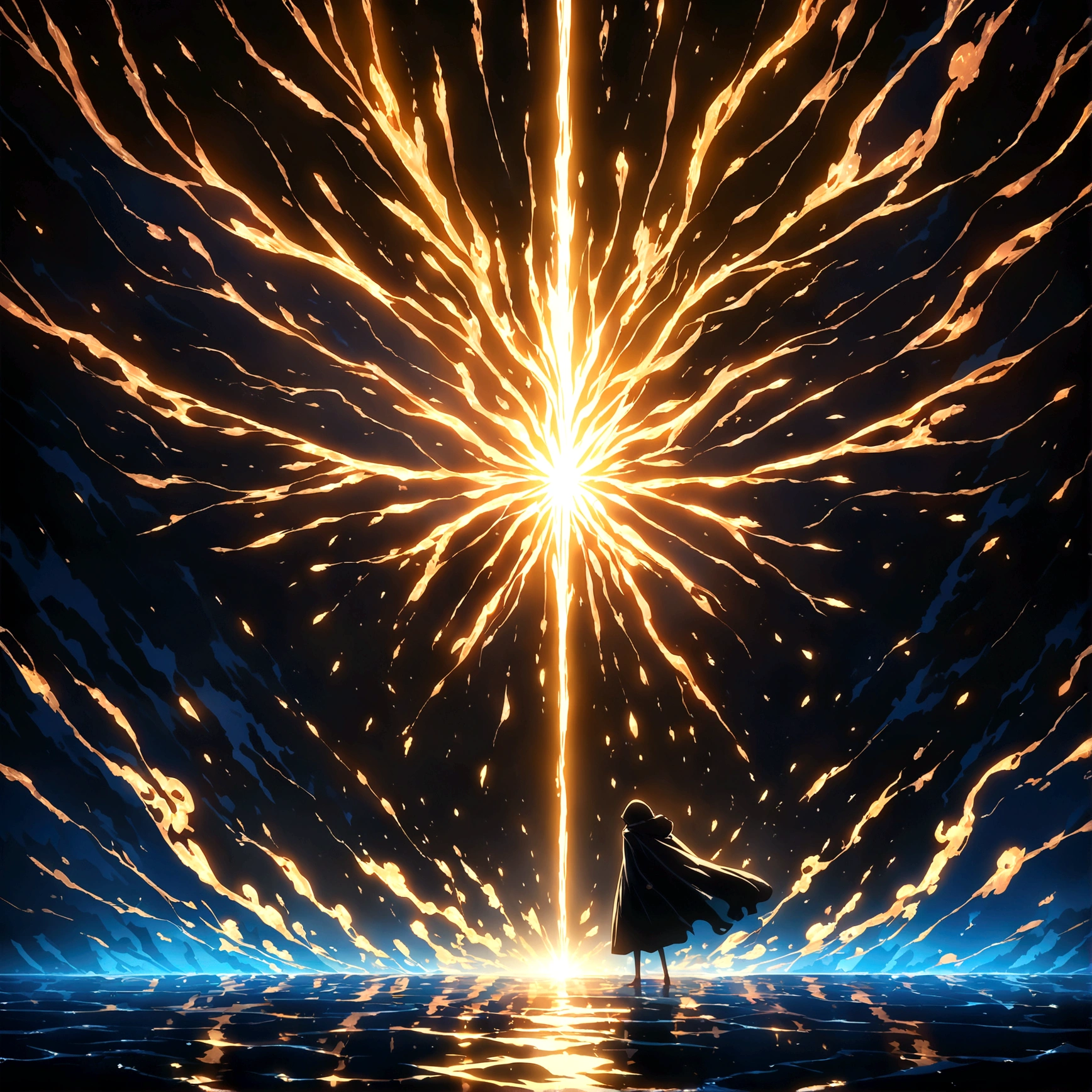 Black hooded cape, black background, "One Piece-inspired anime features, drenched in dramatic and stunning lighting, dramatic lighting, infused with creative details, ultra-fine 2D design, scenery bathed in creativity, bathed in creativity, boasting HD anime resolution clarity, HD anime graphics, high-octane rendering"