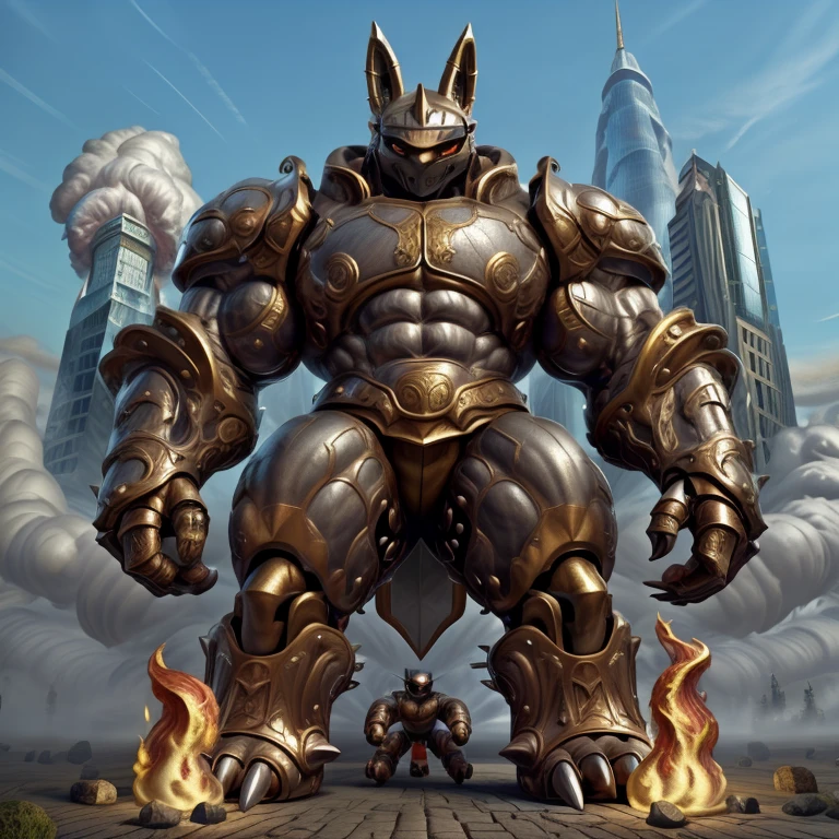 (masterpiece. official art. 8k. best quality. detailed full body. full body.)
(situation 1 : dominating Shiny_Mega_Lucario. Shiny_Mega_Lucario is over 1000 meters long. focus GIANT mechanical Muscular Shiny_Mega_Lucario is trampling the city. Looking down. macro. stomp. Low-angle perspective. emphasizing the immense size. He is much bigger than a skyscraper. Giga Giants. looking down. foot focus, (soles:1.2))
(situation 2 :smoke and flames rising from the destruction in the city)
(Additional details 1: BlackKnight_fe. Armor. Cape. Helmet.. high-tech bio-mecha armor. real texture material. whole body shines like metal. Wearing cyberpunk mecha. emphasizes the muscles. suit fully made of metal. intricate armor. Robotic suit. suit fully made of metal. cyborg. Powered exoskeleton with the same design as Shiny_Mega_Lucario).
(Additional details 2: Detailed head. Detailed Body. Detailed abs. gigantic muscles. HYPER MUSCLES. Gigachad Muscular. big muscle. pecs. triceps. traps. unusually developed muscular body. body full of huge muscles. showing off muscles. pectorales enormes. Exaggeratedly huge muscles. huge muscles. long legs.).
(Additional details 3: nj5furry, Spread wings. It has wings. black have big wings. The claws are sharp. Sharp teeth.).