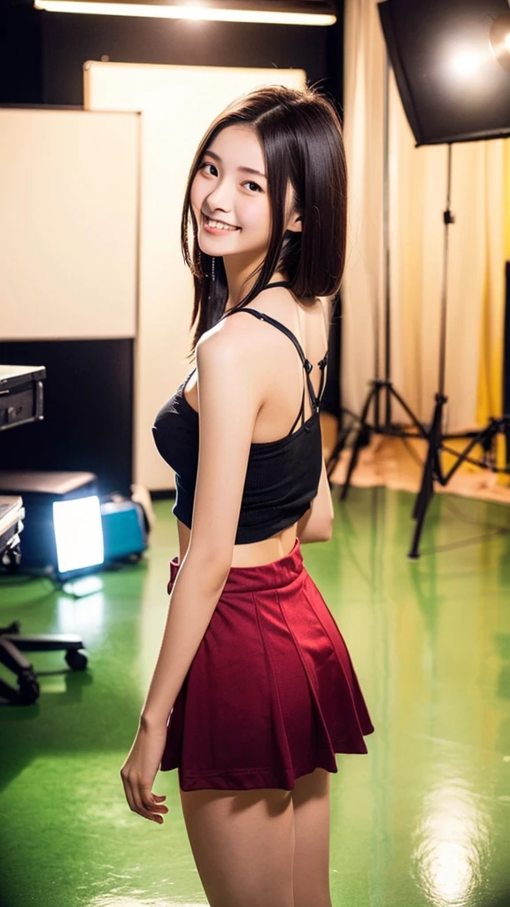 (Highest quality:1.5), (Real:1.4), (Ultra high definition:1.4), (No correction:1.4), (18歳の痩せたSmall breasts少女), (1 Japanese very thin girl with flat chest in eighteen years old), (very thin body), skinny face, (Beautiful skin), (T-Shirts), (flare skirt), (very thin girl is standing front plain back ground), (18yo very thin girl is standing front plain back ground in studio), (front view of a flat chest girl), Photo studio, (Upper Body), (smile), (Turn your body forward), (Flat Chest), (very small breasts), (very thin), (Very thin), (Small breasts)