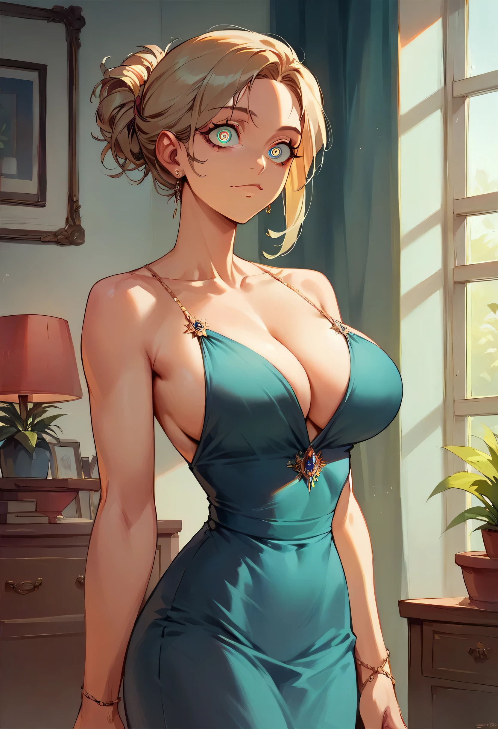 ((highest quality, 8K, masterpiece: 1.3)), 1 girl, The beauty of slim abs: 1.3, (hairstyle casual, big breasts: 1.2), dress: 1.1, super fine face, delicate eyes, double eyelid, Home