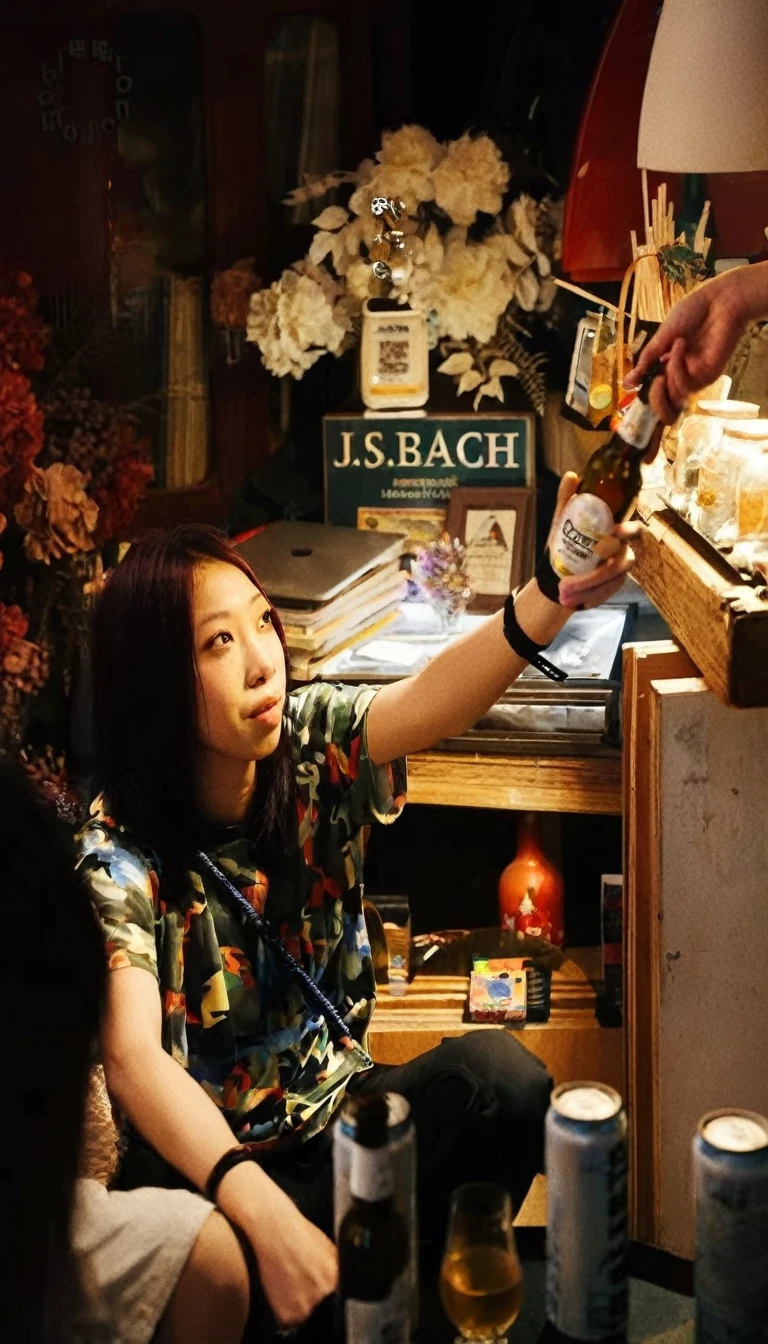 Pink Hair,Asian Girls,Holding glass bottle of beer