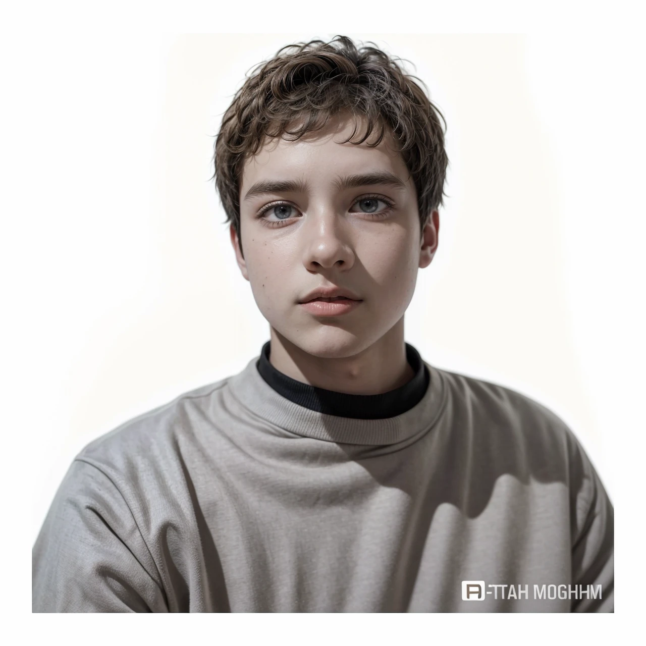 The background of the image must be beige in a grainy 70s style, the boy in the photo must be in black and white colorjust change the white background to beige with 60s style drawings, the boy in the photo should look the same, just in black and white