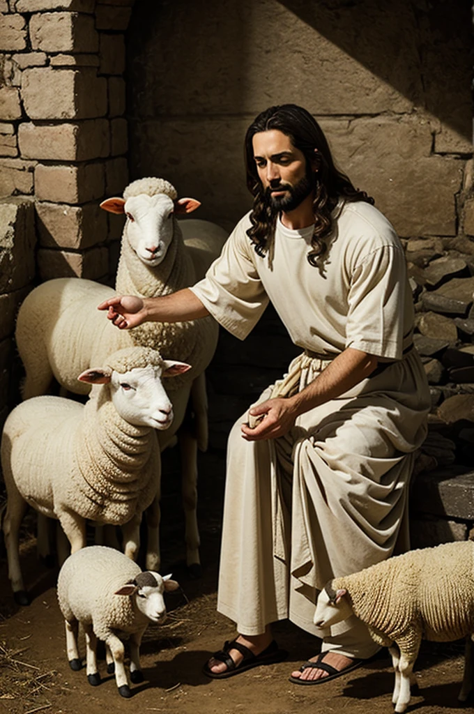 A photo of Jesus shitting a little sheep