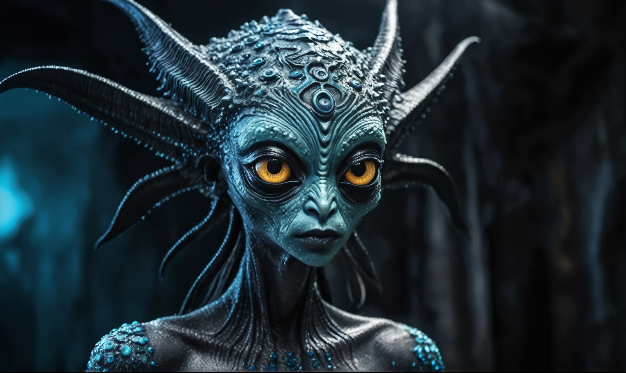 full body length shot,nerd graphite  Alien Entity,native africa slave ,nowadays azctec central city,Cinematic,soft colors, Technicolor,natural skin textures, hyper realism, hyper detailed,Extremely detailed,High contrast,Masterpiece,Realistic,Ultra Detailed, intricate details,realistic humid leather,extremely intricate details,Epic Realistic, cinematic style, irina yermolova,high contrast,hdr,extremely detailed, [deep night landscape],masterpiece, intricate details, eyes extremely detailed, high detailed eyes,8k resolution,retina, Nikon Z9,Korea,orc,Egypt, Pisces, transition between two art styles, Double contact, X-ray, Creative, vivid light, fantasy, Abstract, Surrealism, super detailed, high resolution,insanity wear,skin  almost translucent,  symbols of mourning and gothic elements, further emphasizing its dark air,Mestichino,Light particles,chaos,starfish's leather,Raja Ampat of Indonesia
