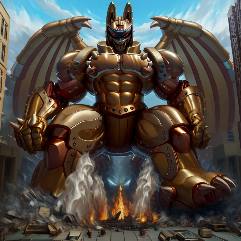 (masterpiece. official art. 8k. best quality. detailed full body. full body.)

(situation 1 : dominating Shiny_Mega_Lucario. Shiny_Mega_Lucario is over 1000 meters long. focus GIANT mechanical Muscular Shiny_Mega_Lucario is trampling the city. Looking down. macro. stomp. Low-angle perspective. emphasizing the immense size. He is much bigger than a skyscraper. Giga Giants. looking down. foot focus, (soles:1.2))

(situation 2 :smoke and flames rising from the destruction in the city)

(Additional details 1: BlackKnight_fe. Armor. Cape. Helmet.. high-tech bio-mecha armor. real texture material. whole body shines like metal. Wearing cyberpunk mecha. emphasizes the muscles. suit fully made of metal. intricate armor. Robotic suit. suit fully made of metal. cyborg. Powered exoskeleton with the same design as Shiny_Mega_Lucario).

(Additional details 2: Detailed head. Detailed Body. Detailed abs. gigantic muscles. HYPER MUSCLES. Gigachad Muscular. big muscle. pecs. triceps. traps. unusually developed muscular body. body full of huge muscles. showing off muscles. pectorales enormes. Exaggeratedly huge muscles. huge muscles. long legs.).

(Additional details 3: nj5furry, Spread wings. It has wings. black have big wings. The claws are sharp. Sharp teeth.). 
