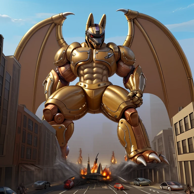 (masterpiece. official art. 8k. best quality. detailed full body. full body.)
(situation 1 : dominating Shiny_Mega_Lucario. Shiny_Mega_Lucario is over 1000 meters long. focus GIANT mechanical Muscular Shiny_Mega_Lucario is trampling the city. Looking down. macro. stomp. Low-angle perspective. emphasizing the immense size. He is much bigger than a skyscraper. Giga Giants. looking down. foot focus, (soles:1.2) stomp,)
(situation 2 :smoke and flames rising from the destruction in the city)
(Additional details 1: BlackKnight_fe. Armor. Cape. Helmet.. high-tech bio-mecha armor. real texture material. whole body shines like metal. Wearing cyberpunk mecha. emphasizes the muscles. suit fully made of metal. intricate armor. Robotic suit. suit fully made of metal. cyborg. Powered exoskeleton with the same design as Shiny_Mega_Lucario).
(Additional details 2: Detailed head. Detailed Body. Detailed abs. gigantic muscles. HYPER MUSCLES. Gigachad Muscular. big muscle. pecs. triceps. traps. unusually developed muscular body. body full of huge muscles. showing off muscles. pectorales enormes. Exaggeratedly huge muscles. huge muscles. long legs.).
(Additional details 3: nj5furry, Spread wings. It has wings. black have big wings. The claws are sharp. Sharp teeth.).