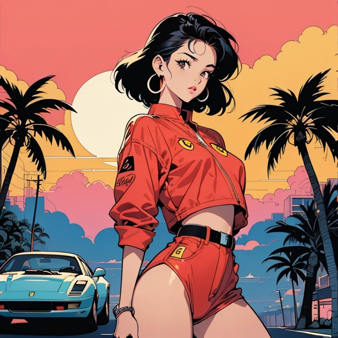 drawing of a woman in a yellow bikini next to a traffic light, some red and purple and yellow, some red and yellow, inspired by Tadanori Yokoo, digital art. colorful comic, [ digital art ]!!, [ conceptual art ]!!, colored sketch anime manga panel, biomechanical oppai, comic digital art, digital art!!, lowres