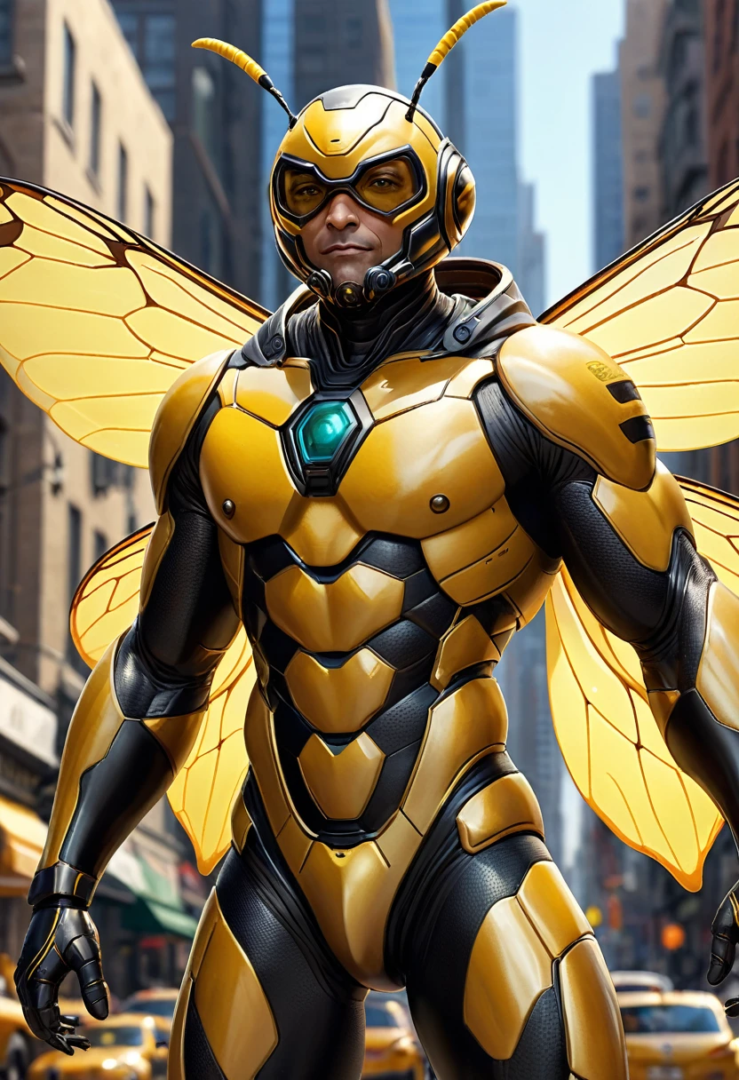 ((absurdres)) perfect whole body, ultra photorealistic, top quality, Photorealistic, ((16k UHD)) High Definition, high-res, ultra sharp, masterpiece, the best quality, intricate details, detailed eyes, perfect face detailed face, (((in a capital city town))) orange goggles, masterpiece, highly detailed exquisite character art, perfectly detailed ???????, detailed body, detailed pecs, hyper pecs, thick thighs, (((sunny weather))) (((natural lights))), ultra-realistic, (((1male))) ((tall muscular man male humanoid)), bald, humanoid yellow skin, bee ???????, deity, god of honey bees, humanoid black & yellow skin tone, yellow hue, powerful humanoid appearance, compound eyes, stinger, abdomen, metallic scales, scales. Metallic armour, wings, elf ears, glossy skin, large smirking face, flying in the sky, mandibles, Antenna, honey, ((male muscular stripe black & yellow humanoid insect honey bee)) (((yellow skin))), (((black skin))) 