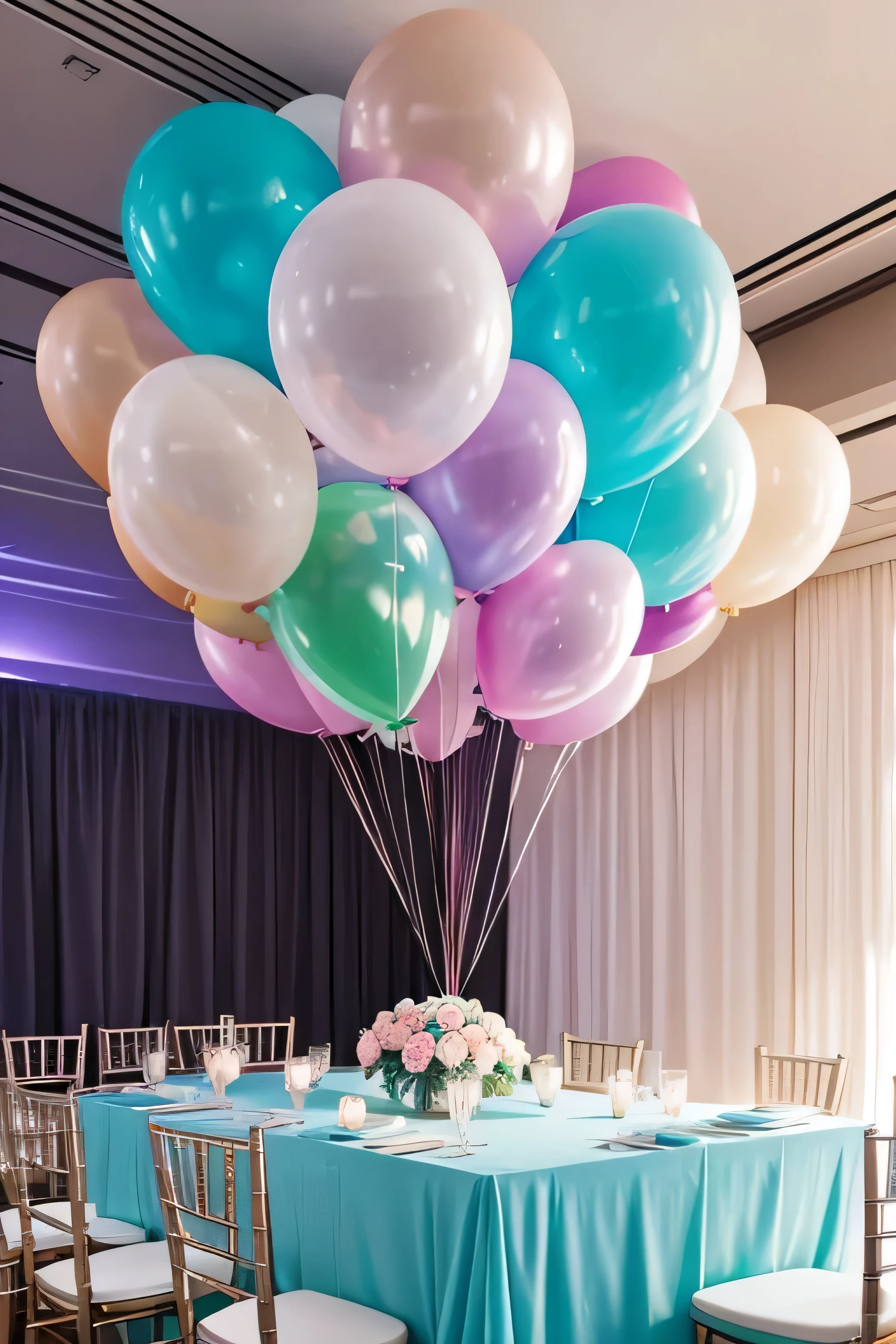 Balloons of light pastel colors that combine in an event room