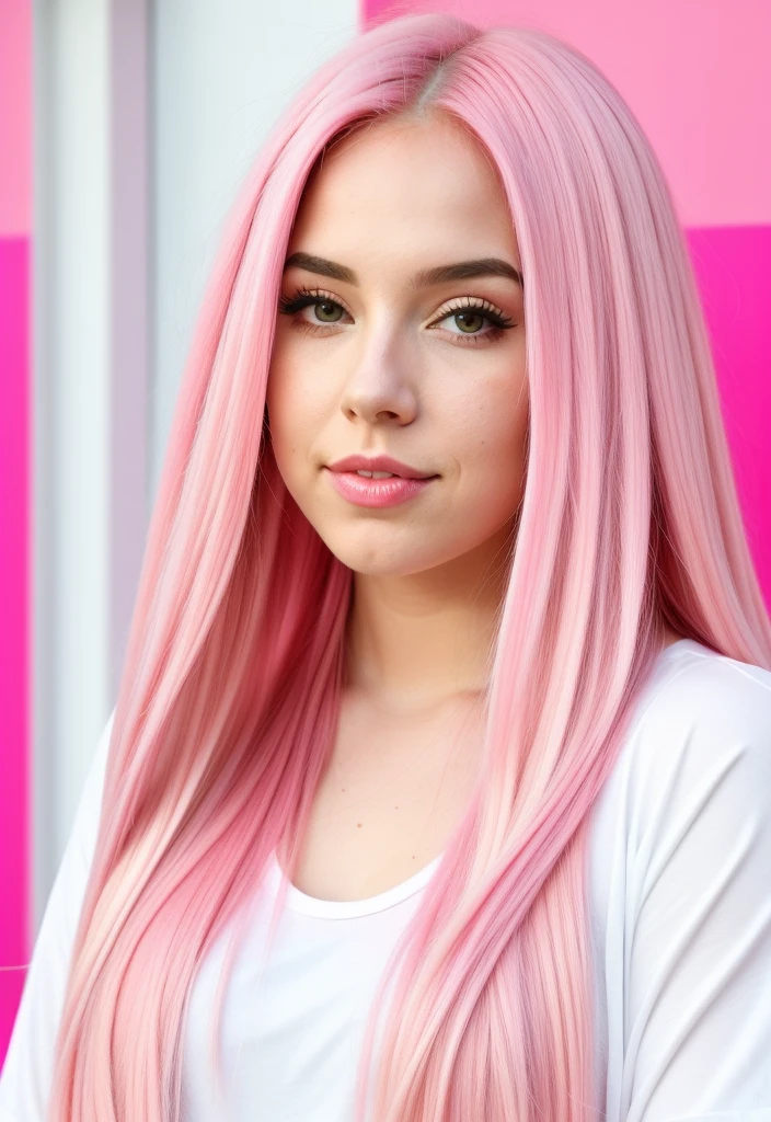 um close up de uma mulher com pink  hair e um top preto, pink  hair, pink straight hair, pink  hair claro, com pink  hair, pink  hair longo, long bubblegum hair, bubblegum hair, pastel pink skin tone, long flowing pink hair, pink  hair claro longo, pink  hair wispy, pink  hair claro com chamas cor-de-rosa, long hair with pastel colors, ava max, no pijama 