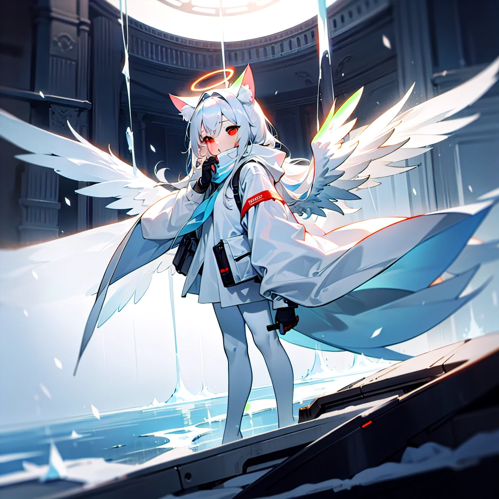 Snow Fox (((Masterpiece)), Collar, ((Angel Wings: 1.45)), (Headphones: 1.4), Short Hair, (White Hair: 1.35), ((Female Thigh Height: 1.5)), Full Body, (Glow Crotch Tattoo: 1.52)), Full HD, 8K, ((Nighthood: 1.65)), (Full Moon, Blue Moon: 1.45)), (Small Breasts: 1.35), (Shyness: 1.55), Winter Land, ((Blue Eyes: 1.45)), ((pink eyes: 1.35)), ((thin: 1.55)), (fluffy body: 1.55), (tomboy: 1.55), ((dogs: 1.34)) (paws: 1.15), (white: 1.36), (magic: 1.35), sleepy, (holding a sword 1.35)