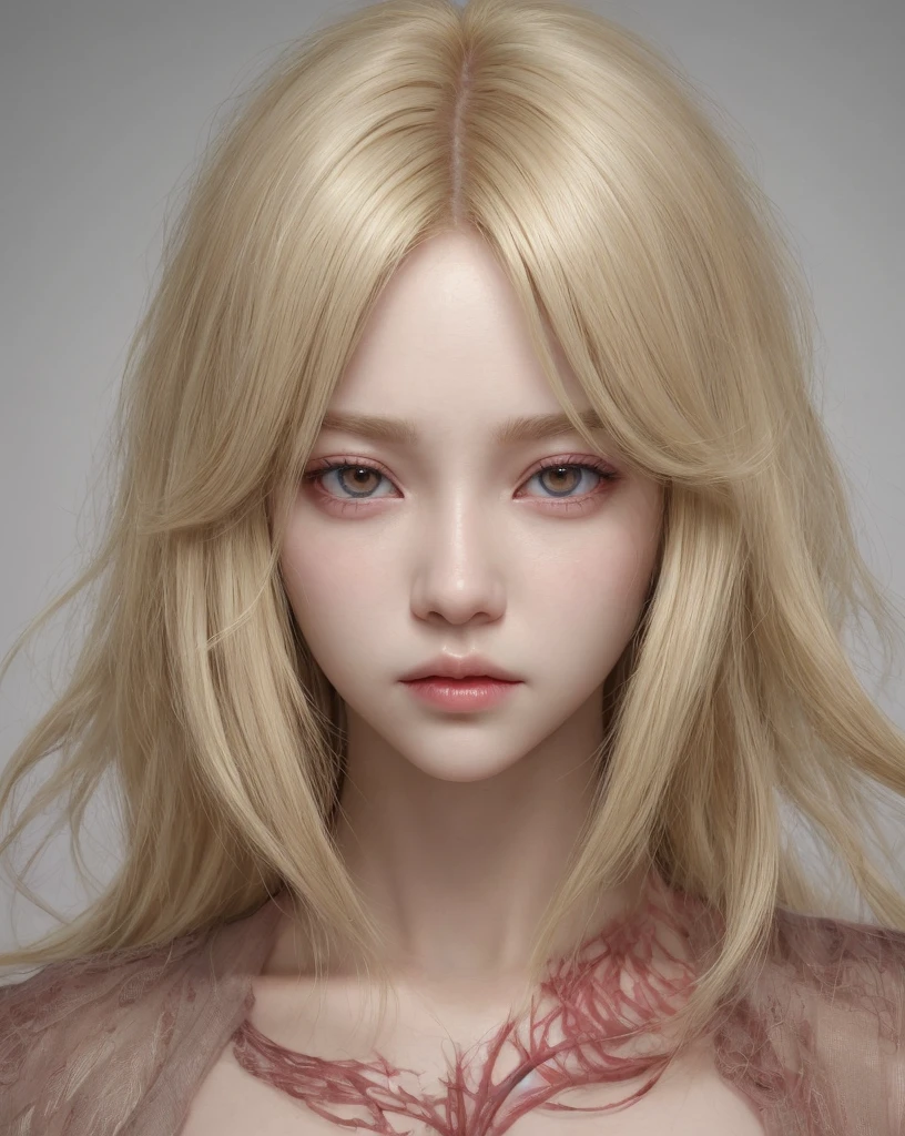 dry to exo, realisitic, with blonde hair and red eyes