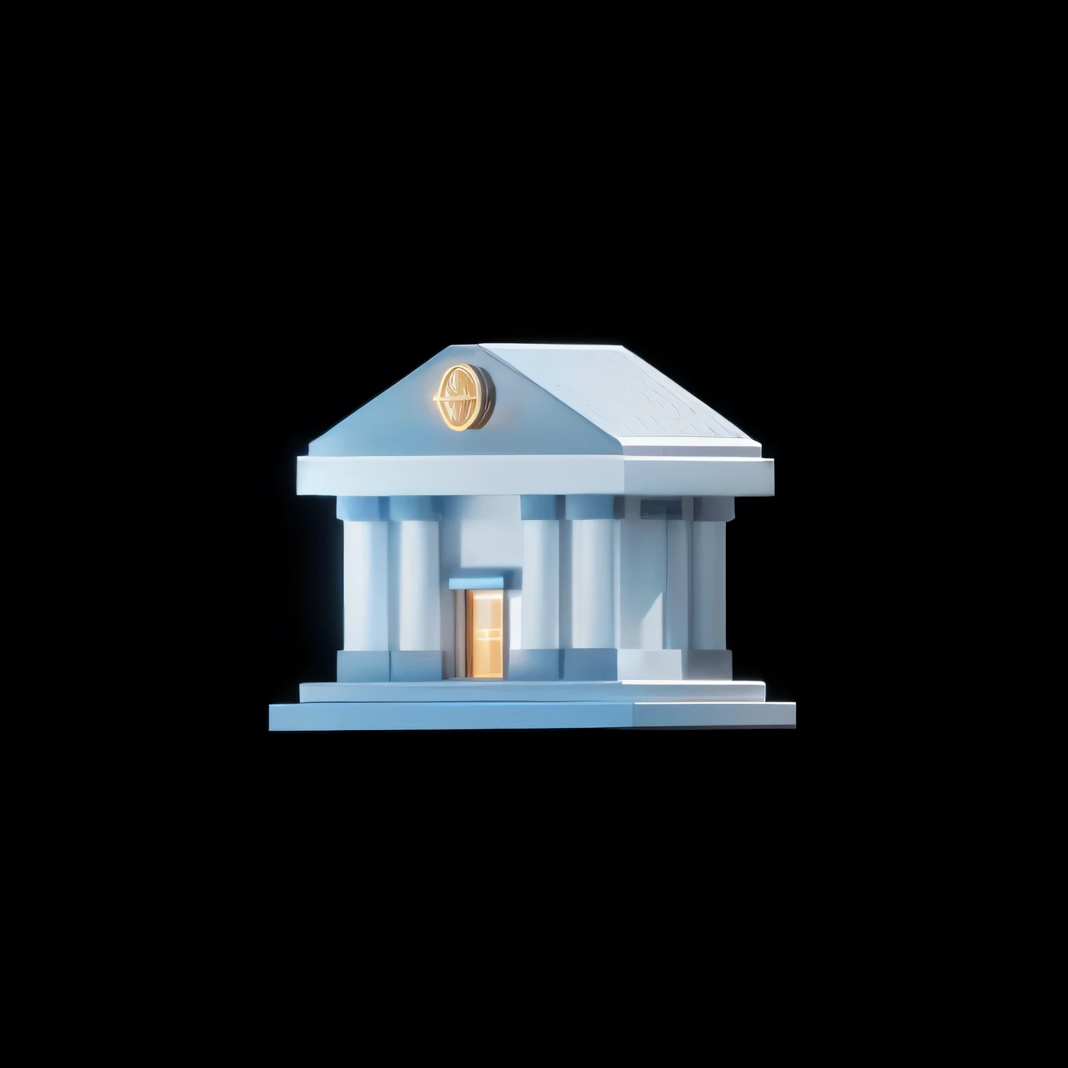Building close-up,There is a coin on the top, bank,Corporate animation style, Animation style rendering, Flat illustration, Architectural artwork, Assets on gray background, Extremely detailed architecture, 2. 5D Illustration