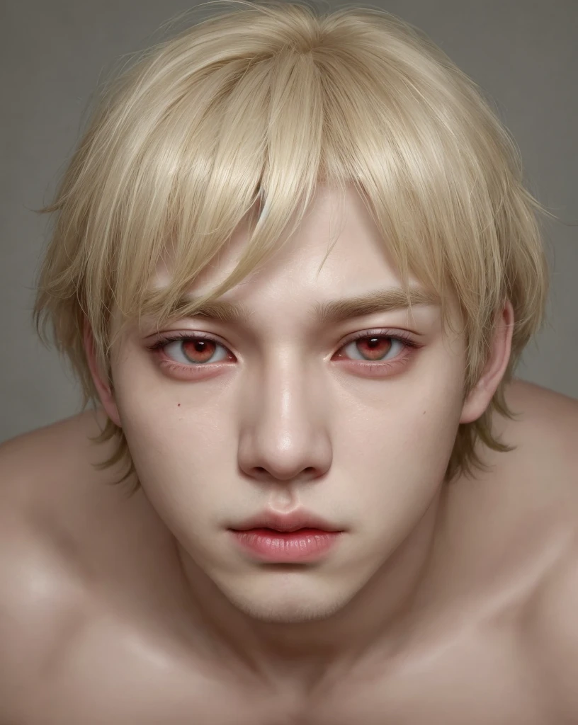 naughty man, dry to exo, realisitic, with blonde hair and red eyes